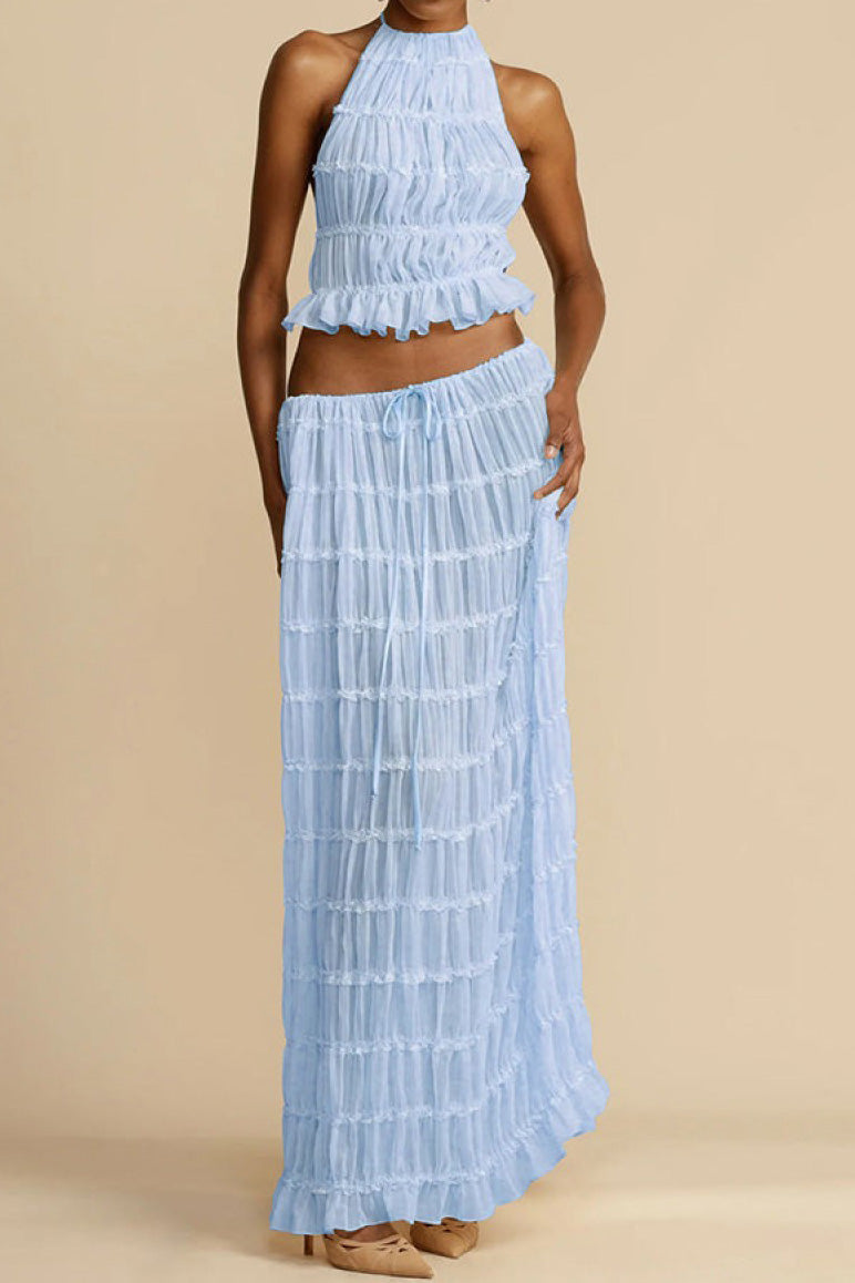 Summer Backless Ruched Dress Set
