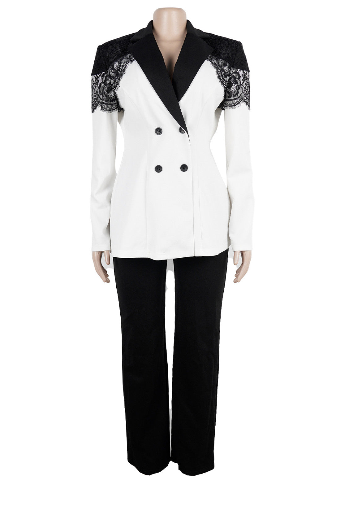 Lace Panel Slim Fit Blazer & Pants Set