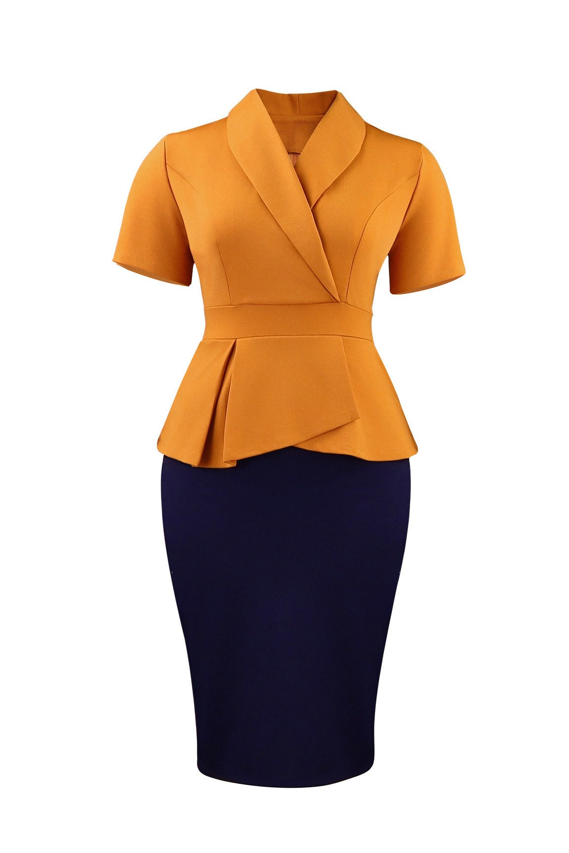 Blazer Collar Peplum Midi Dress