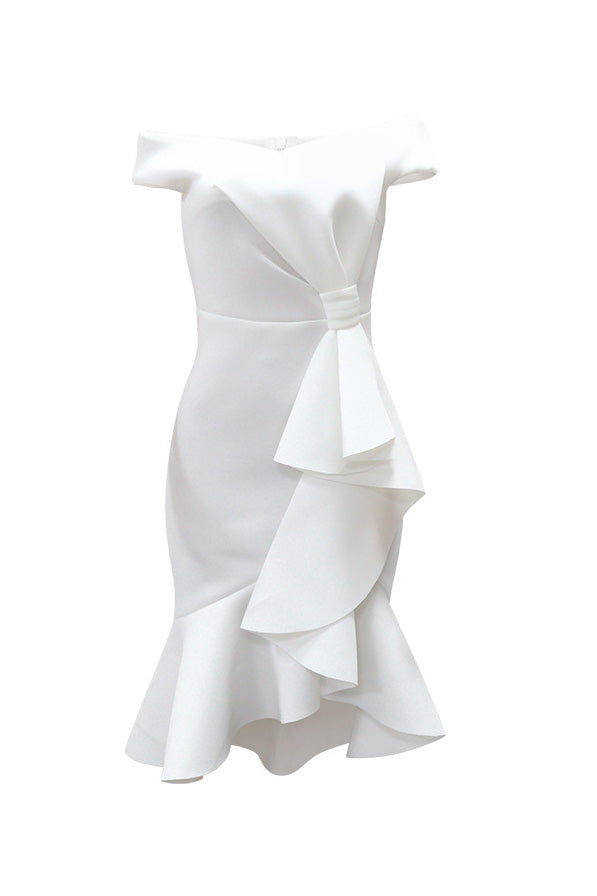 Off-Shoulder Ruffle Mermaid Midi Dress