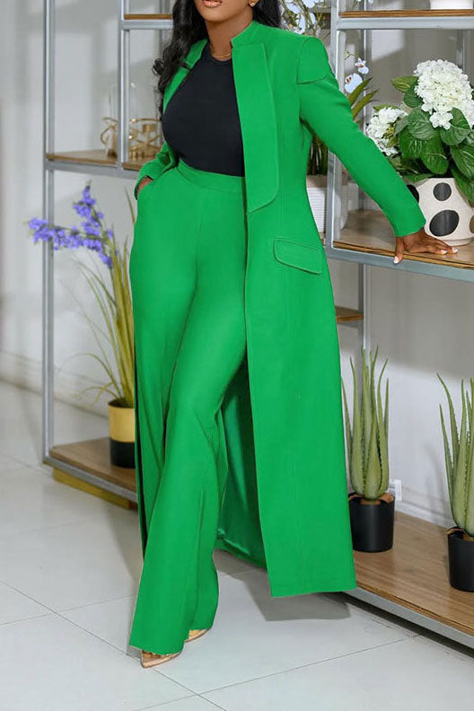 Solid Color Notch Lapel Long Suit Two-Piece Set