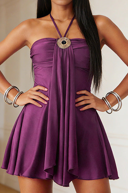 Draped Halter Hardware Mini Dress
