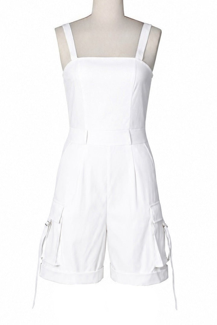 Square Neck Sleeveless Utility Cargo Romper