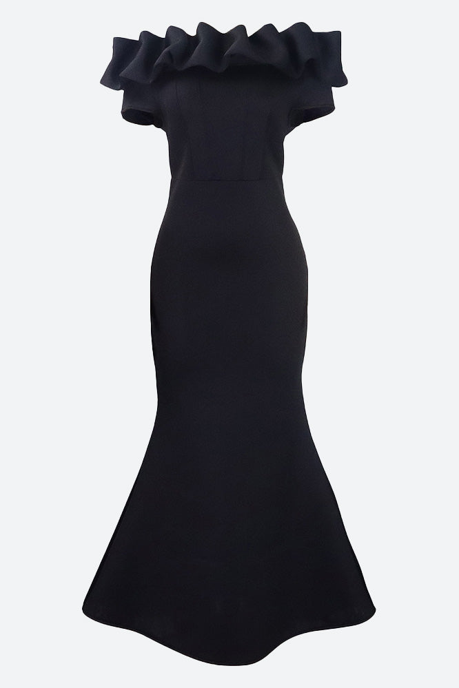 Solid Ruffle Collar Mermaid Dress