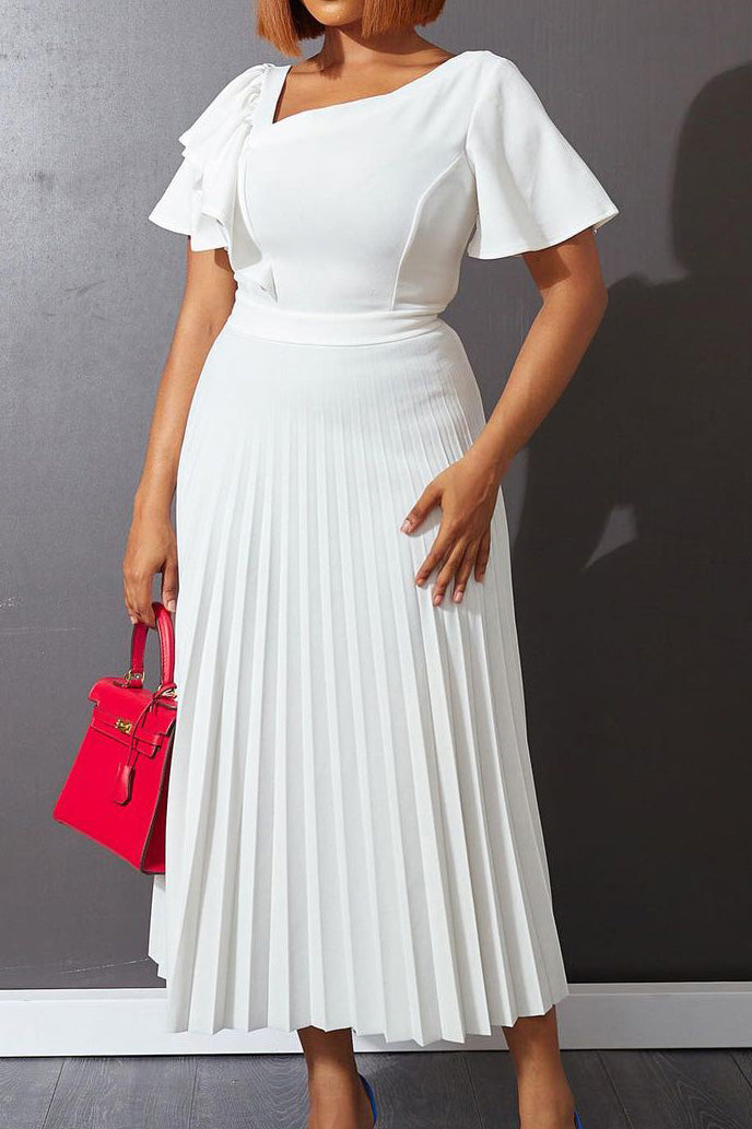 Pleated Flounce Sleeve Slim Fit Dress