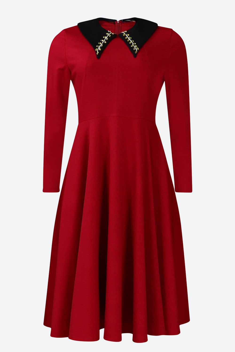 Solid Color Long Sleeve Lapel Elegant Dress