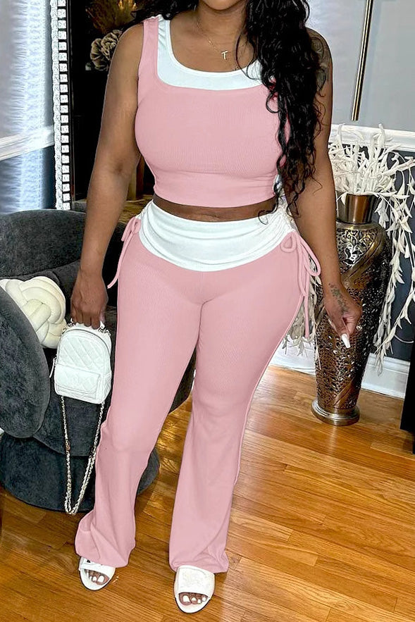 Colorblock Sleeveless Top and Pants Outfit