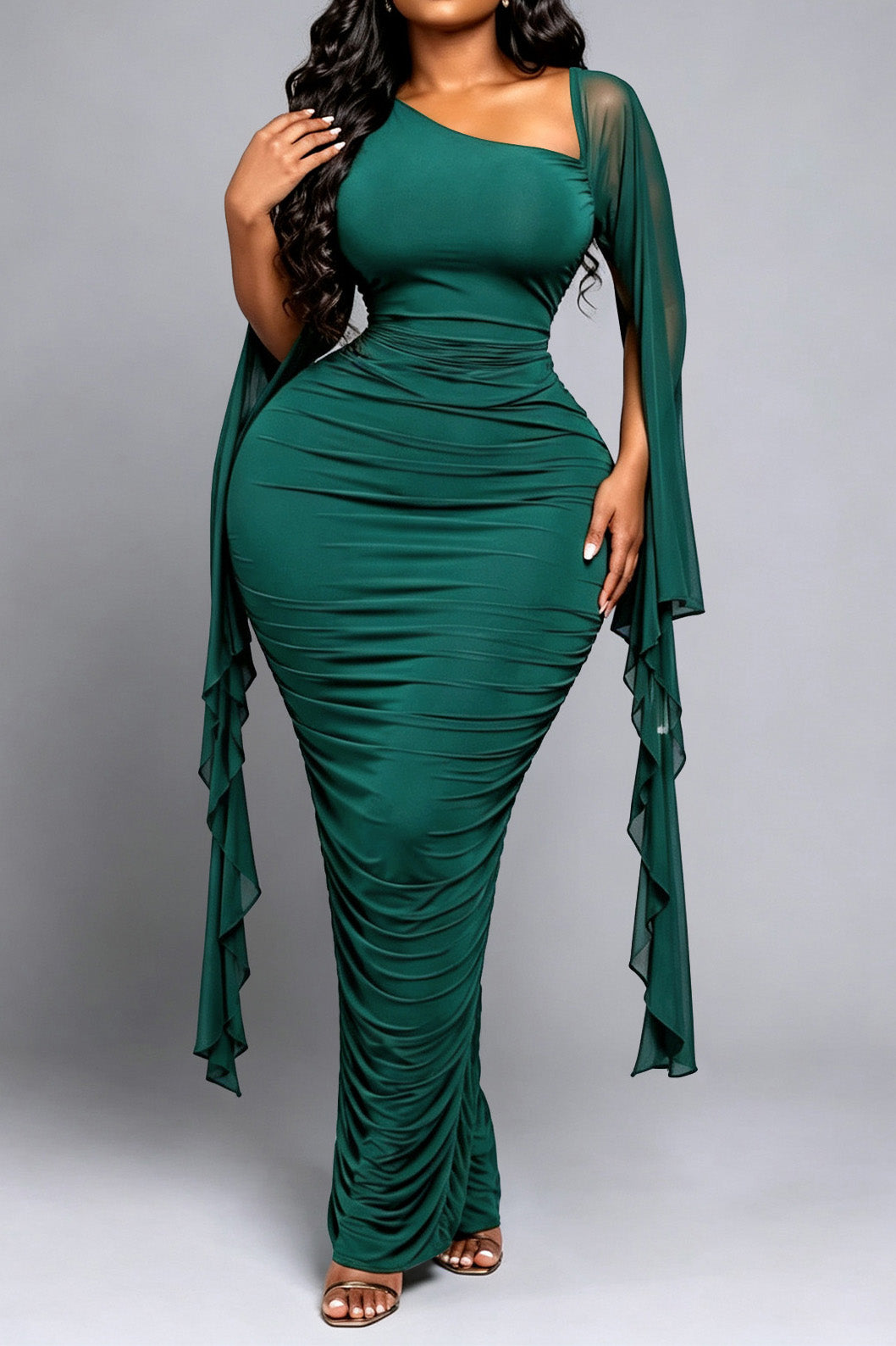 Ruched One-Shoulder Maxi Dress
