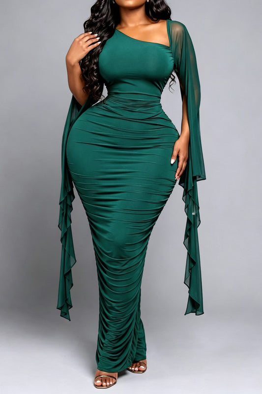 Ruched One-Shoulder Maxi Dress