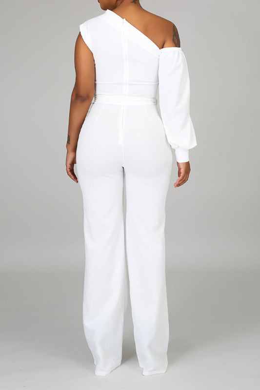 One-Shoulder Puff Sleeve Jumpsuit
