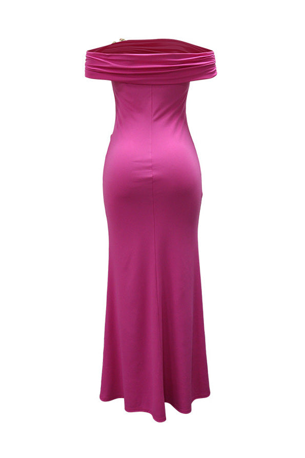 Off-Shoulder Draped Slit Maxi Dress