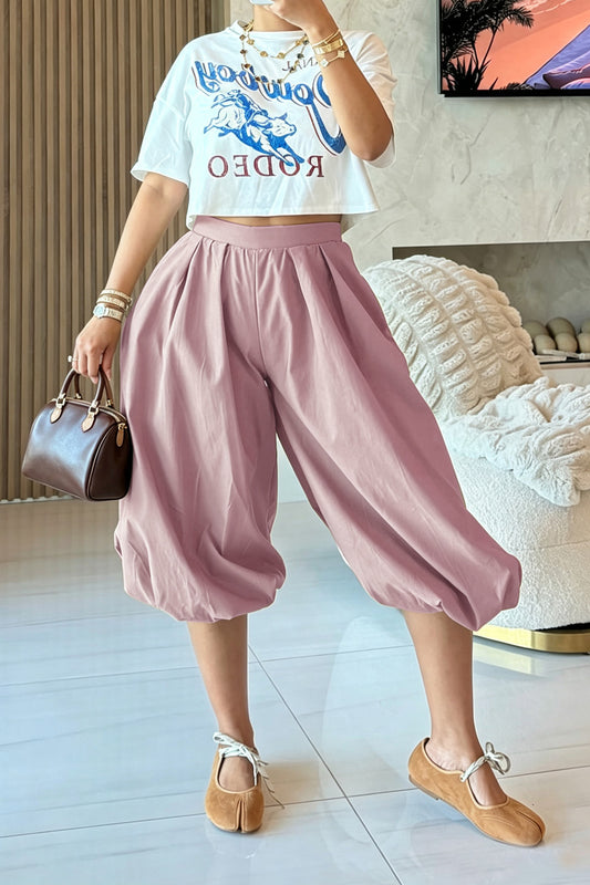High Waist Pleated Balloon Capri Pants