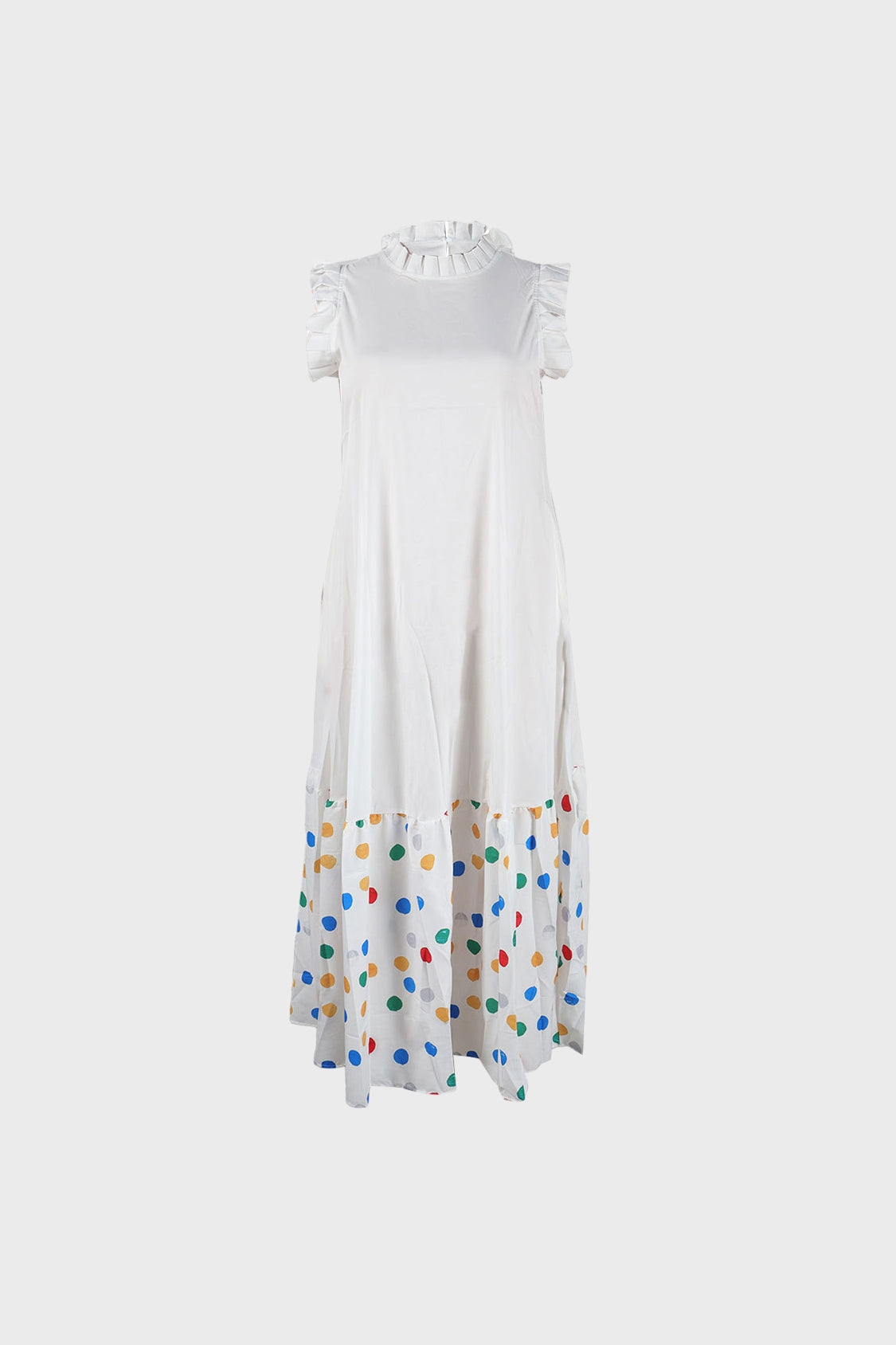 Patchwork Ruffles Sleeveless Printed Loose Dresses