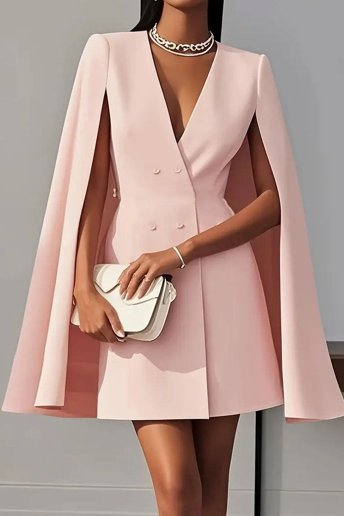 Cape Sleeve V-Neck Blazer Dress