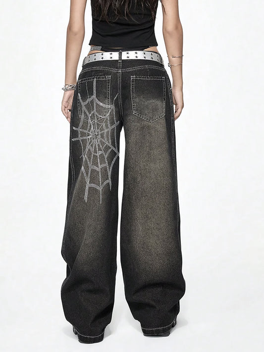 Distressed Rhinestone Spiderweb Jeans