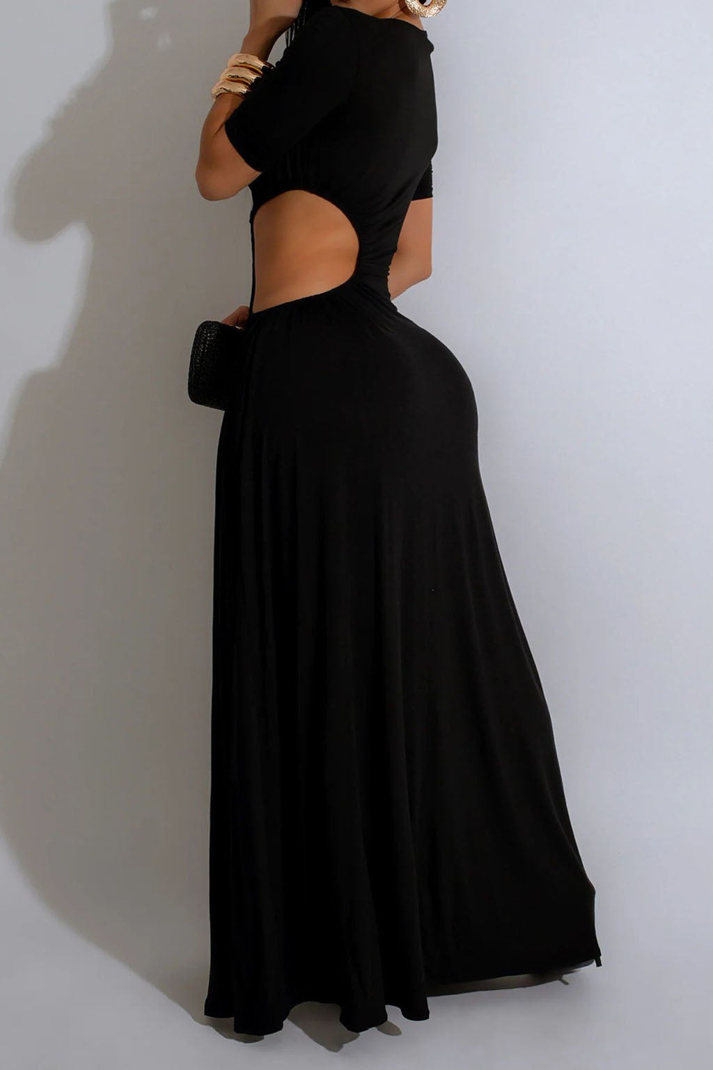 Cutout Ruched High Slit Maxi Dress