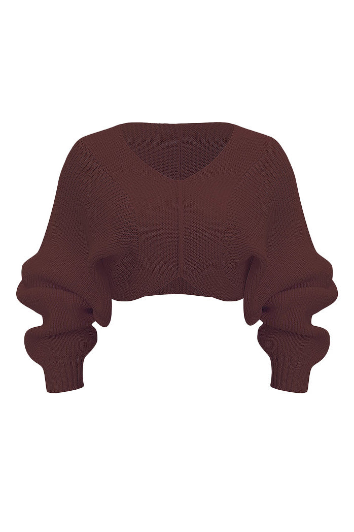 Knit V-Neck Long-Sleeve Top