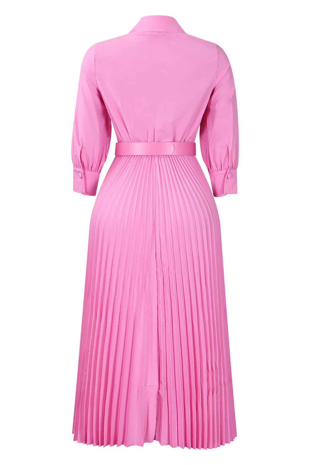 Solid Color Cinched Waist Pleated Long Dress