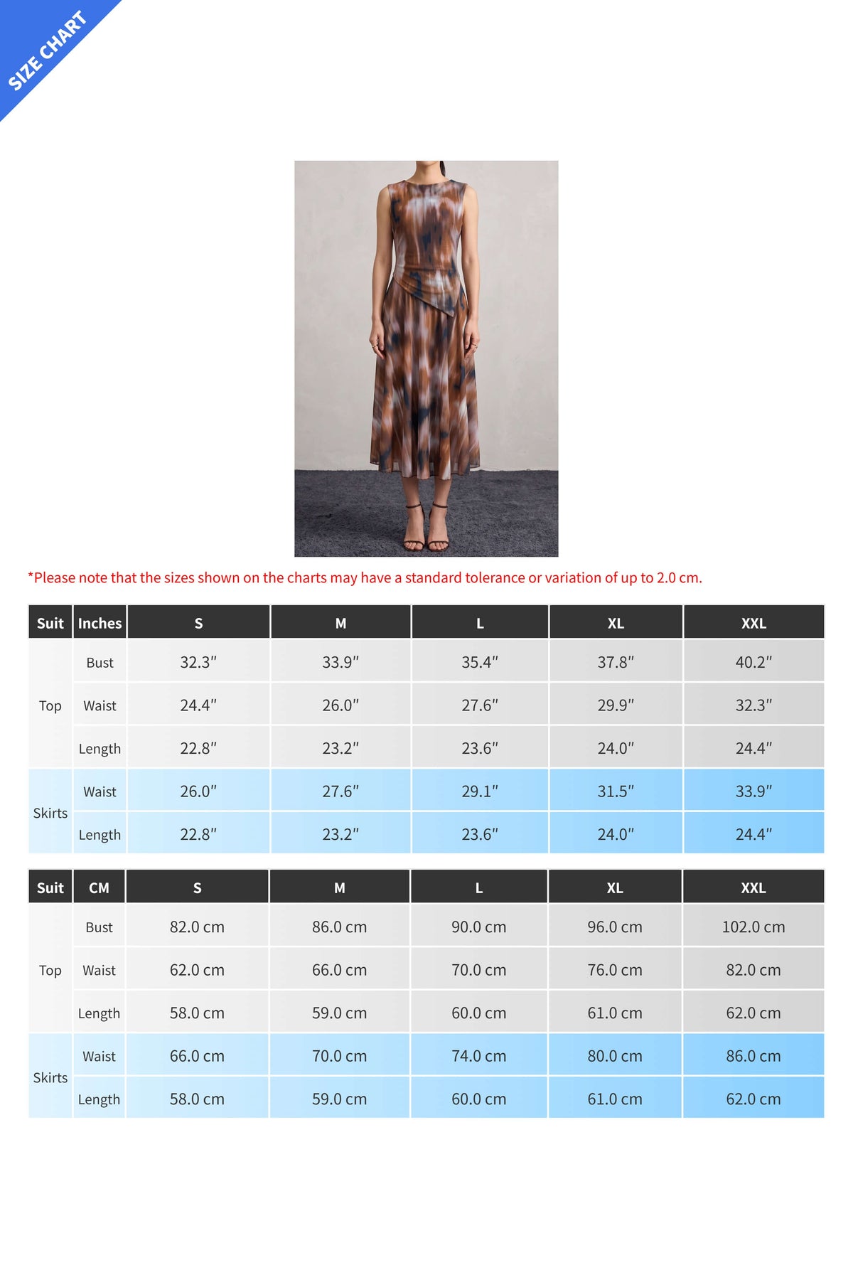 Abstract Print Asymmetric Top & Skirt Set