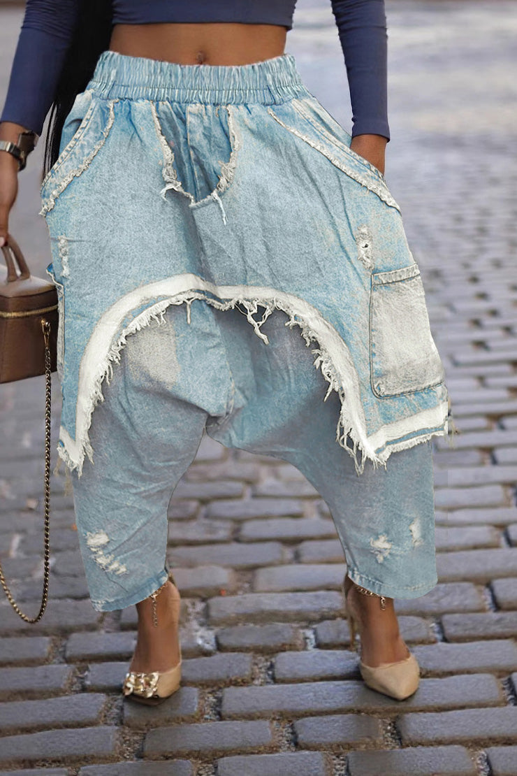 Vintage Ripped Harem Fit Denim Pants