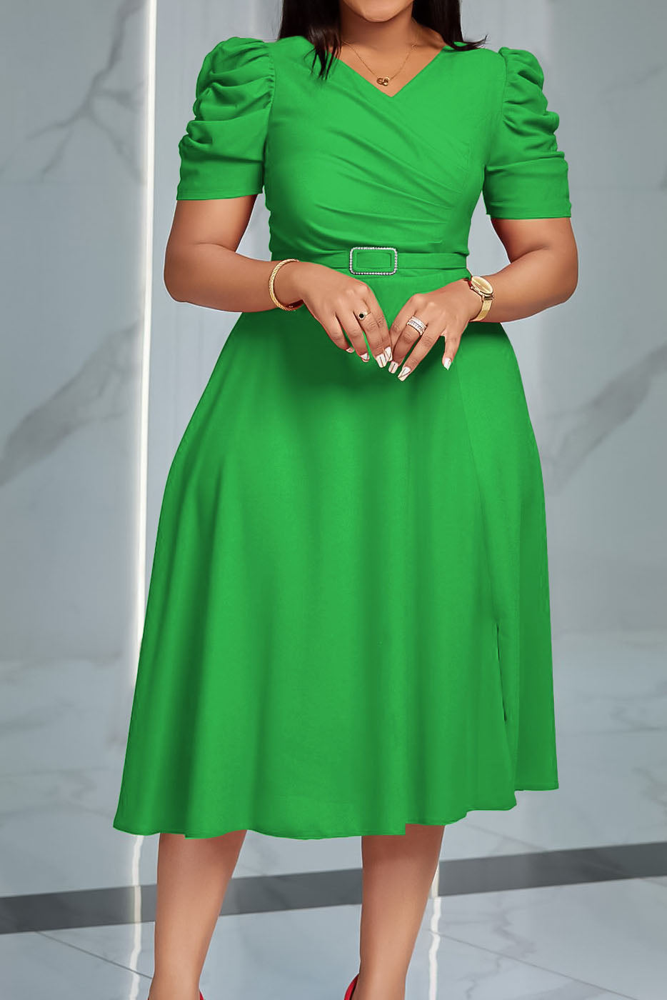 Solid Ruched Midi Dress
