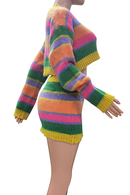Stripe Knit Skirt Set
