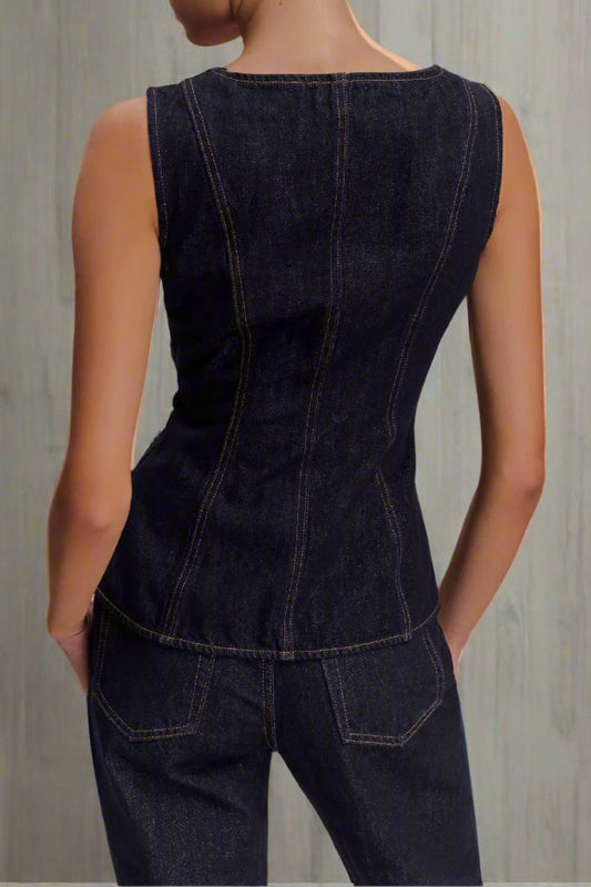 Square Neck Denim Vest