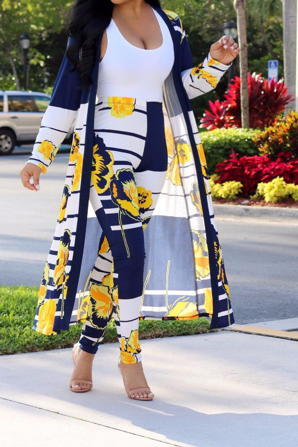 Printed Pants with Long Cardigan Set