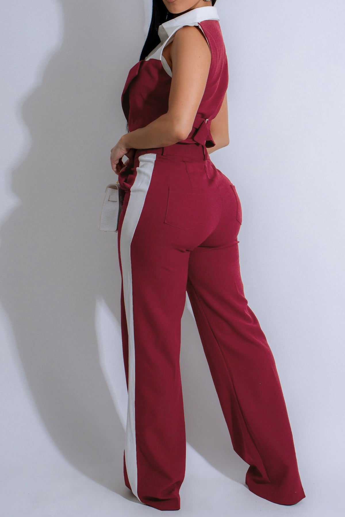 Patchwork Button Tie Back Top And Trousers Set