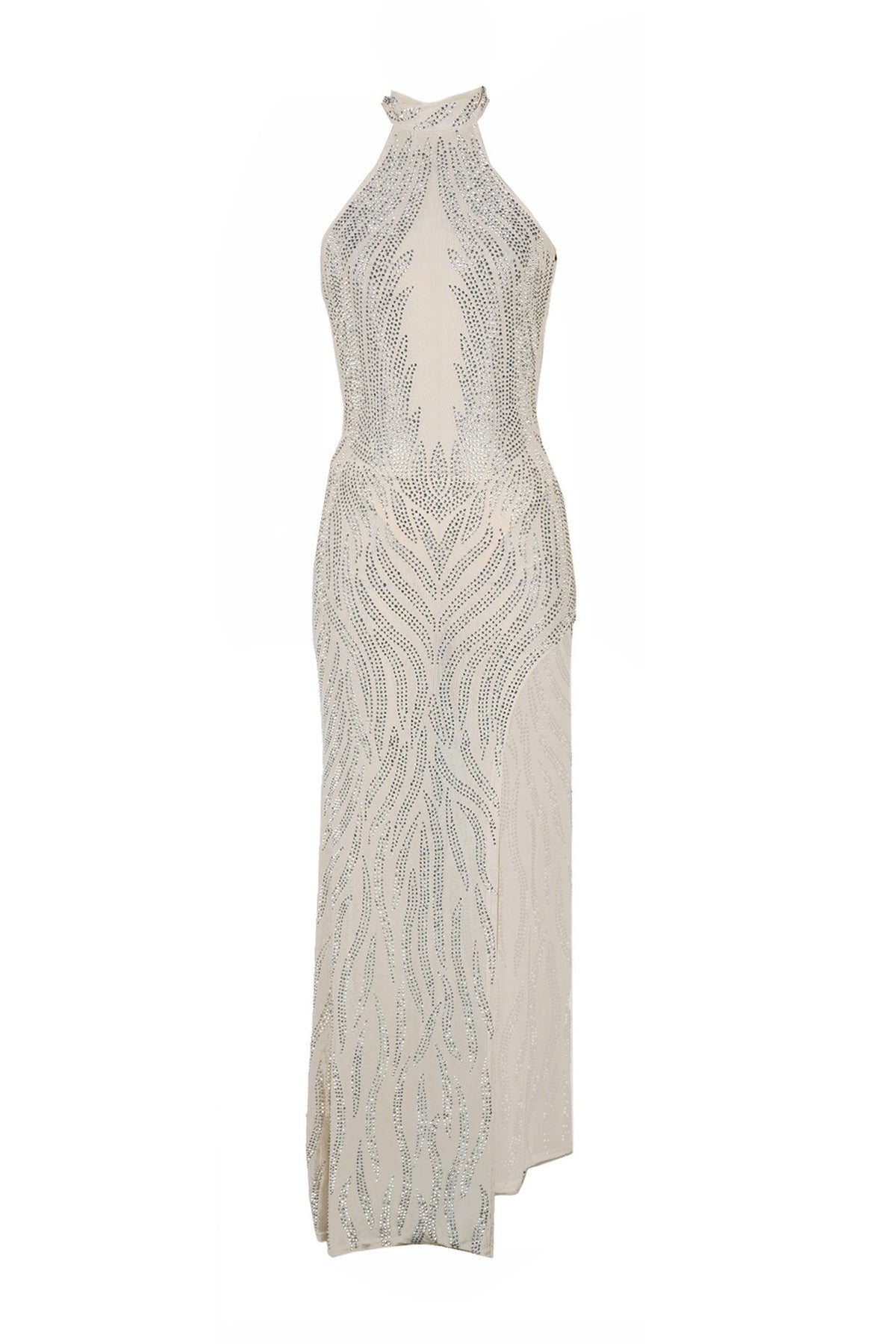 Sheer Silver Illusion Halter Maxi Gown