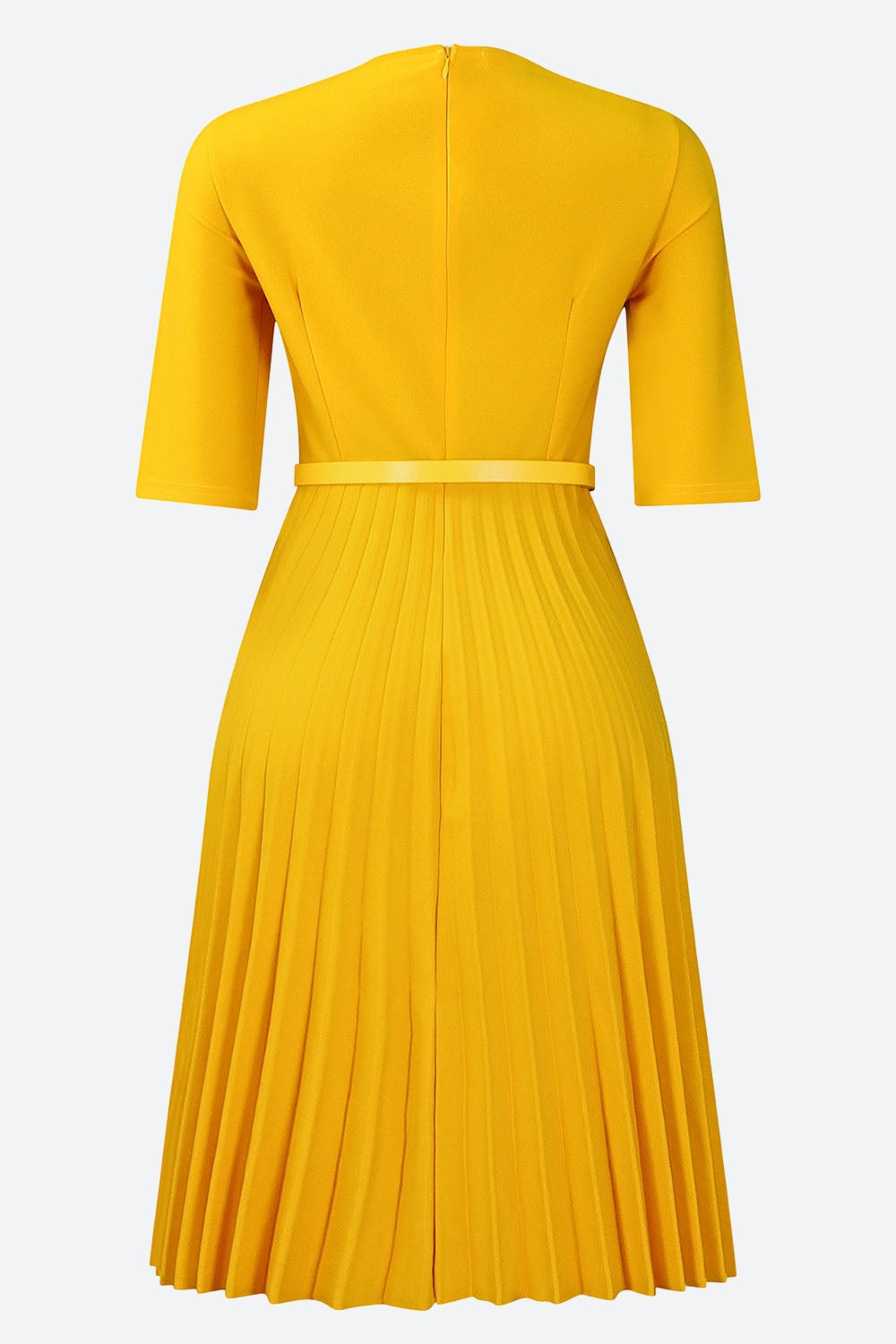 Solid Belted Pleated Dress