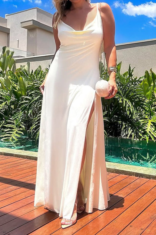 Cowl Neck Slit Maxi Dress