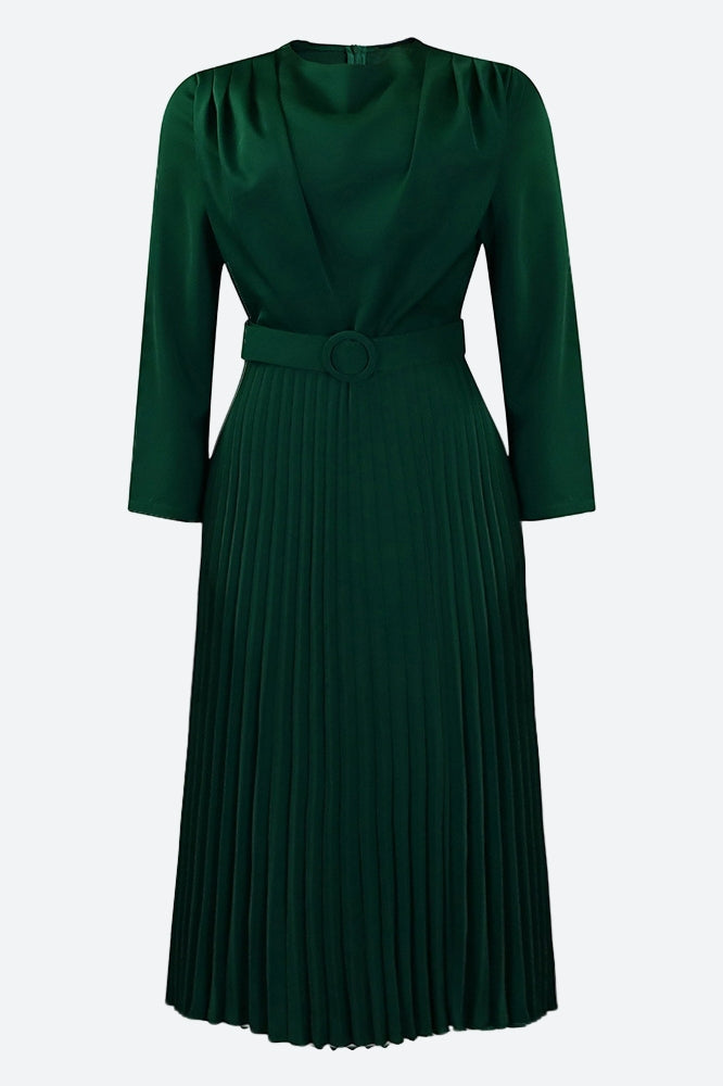 Elegant Pleated Career Solid Dress
