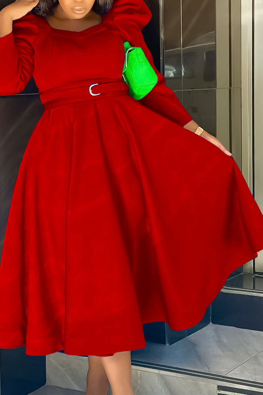 Puff Sleeve Elegant Pleated A-Line Dress