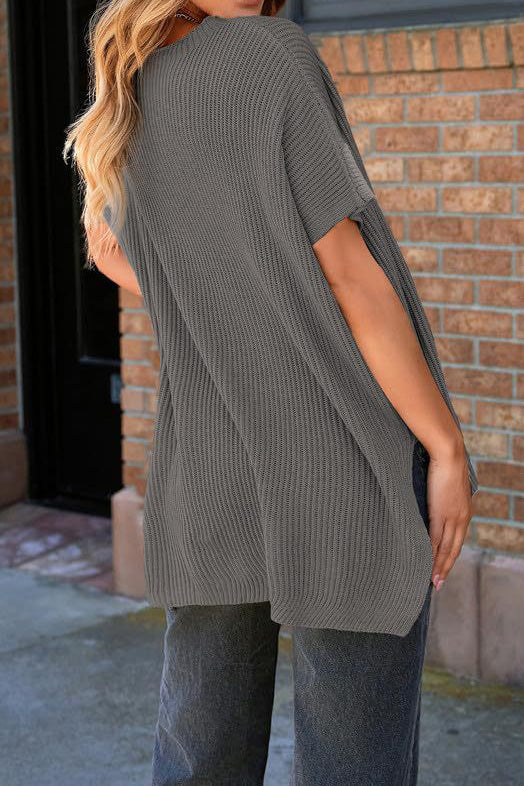 Short Sleeve Side Slit Oversized Sweater