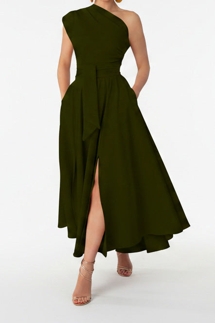 Elegant One-Shoulder A-Line Midi Dress