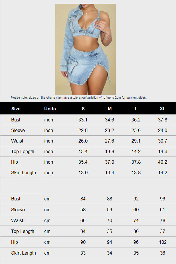 One Sleeve Crop Top Mini Skirt Set