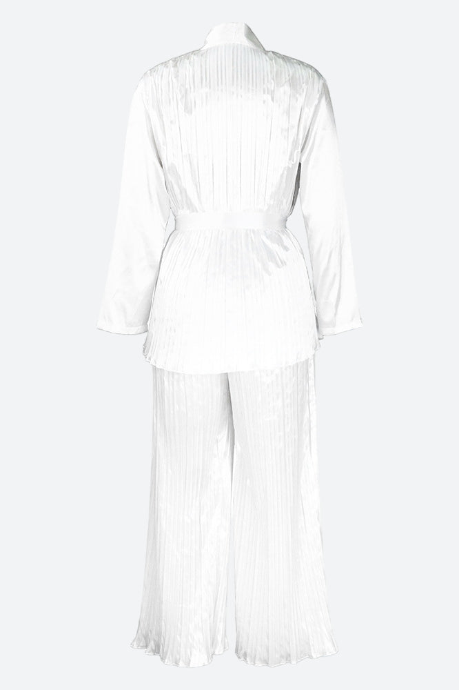 V Neck Long Sleeve Tops Wide Leg Pants Set
