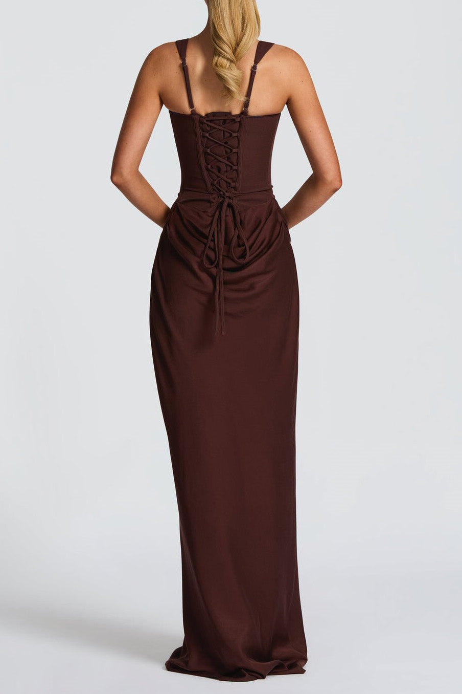 Corset Lace-Up Back Draped Maxi Dress