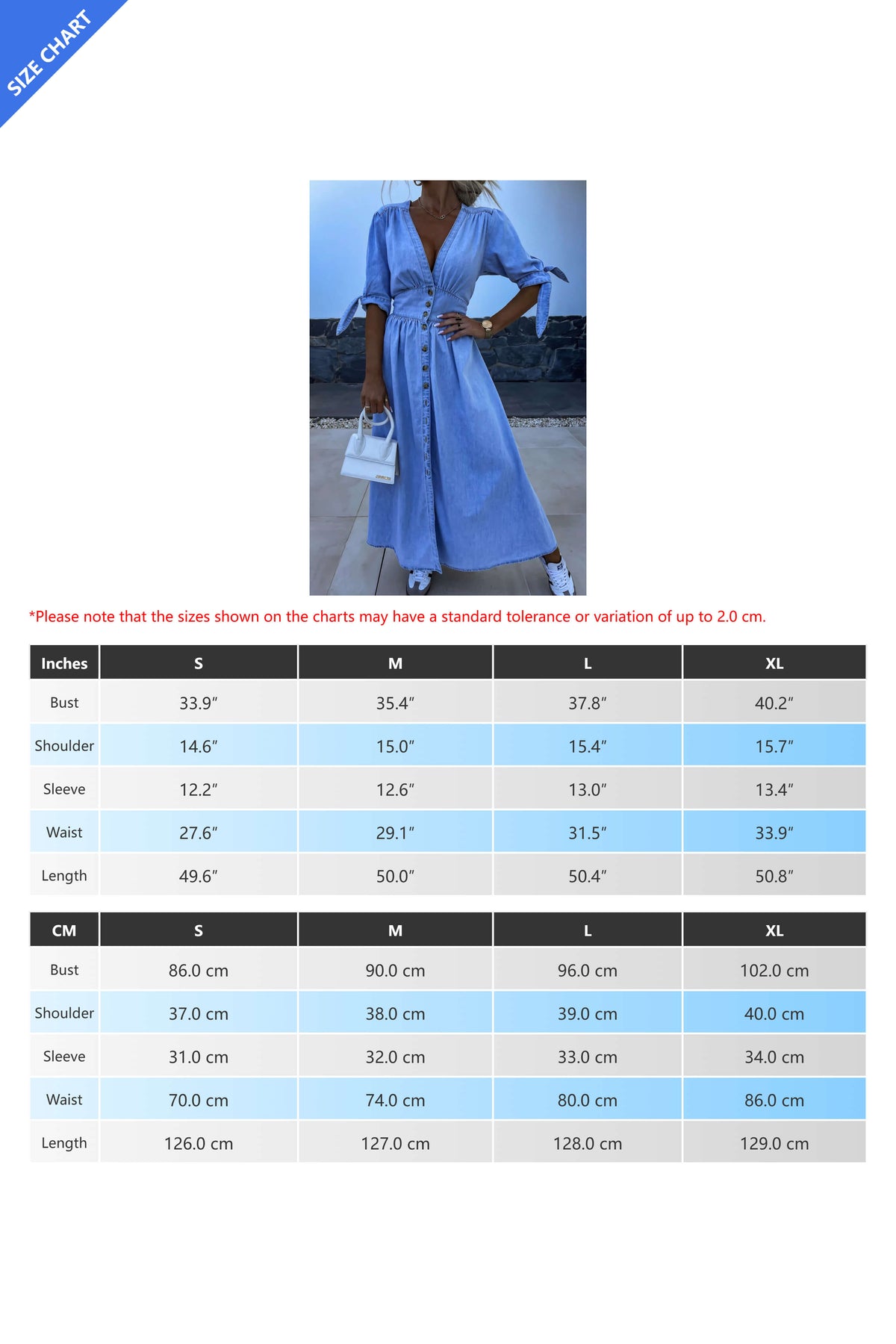 Single-Breasted V-Neck Denim Dress