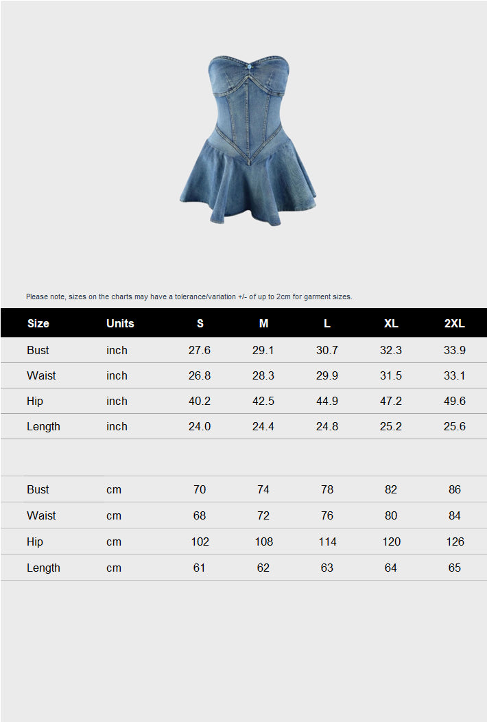 Strapless A-Line Denim Mini Dresses