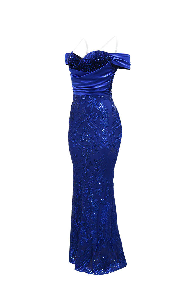Off-Shoulder Sequin Mermaid Maxi Gown