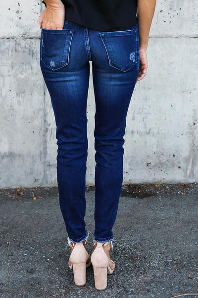 Skinny Ripped Pleated Stretch Denim Jeans