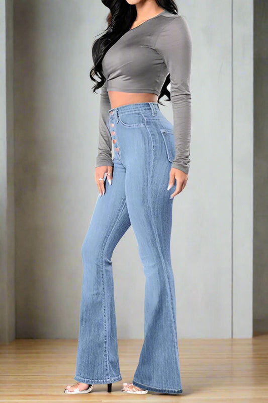 High Waist Stretch Wide Leg Jeans