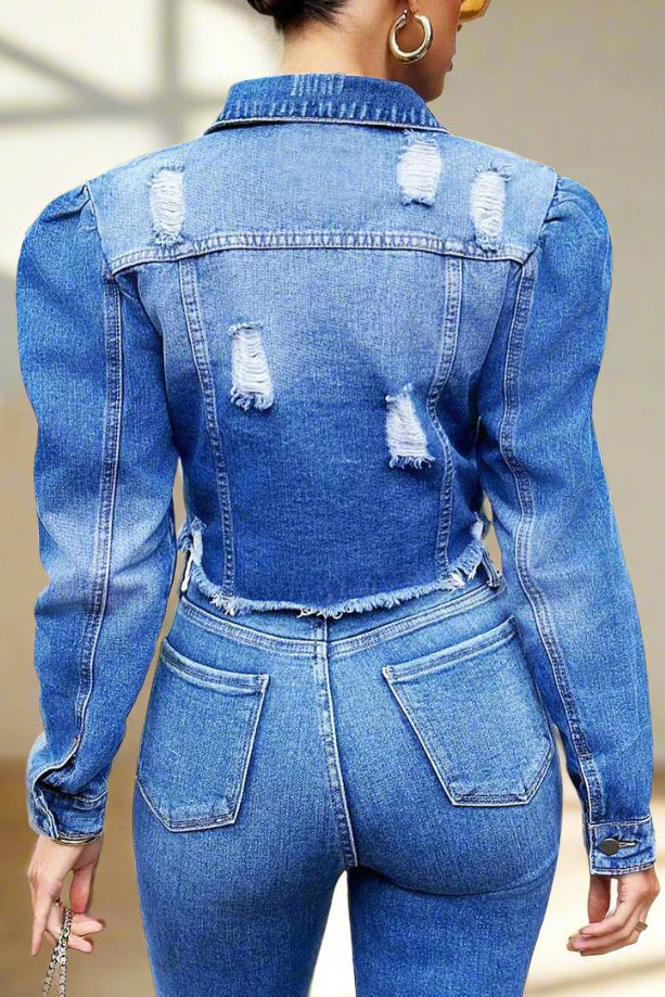 Ripped Edge Jacket Washed Denim Top