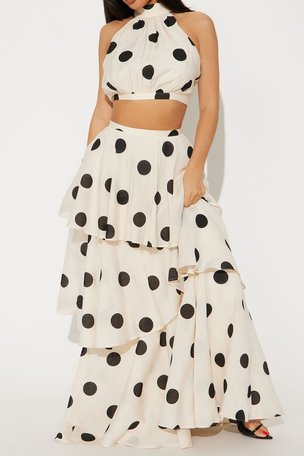 Halter Crop Top & Tiered Ruffle Maxi Set