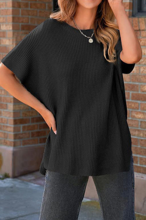 Short Sleeve Side Slit Oversized Sweater