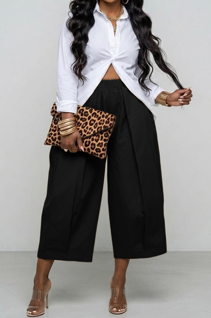 High Waist Pleated Wide Leg Culottes