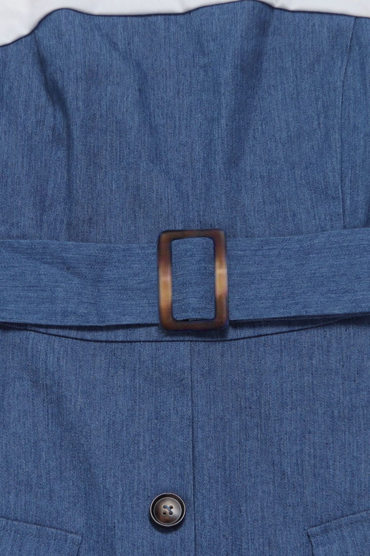 Elegant Denim Patchwork Pocket A-Line Dress