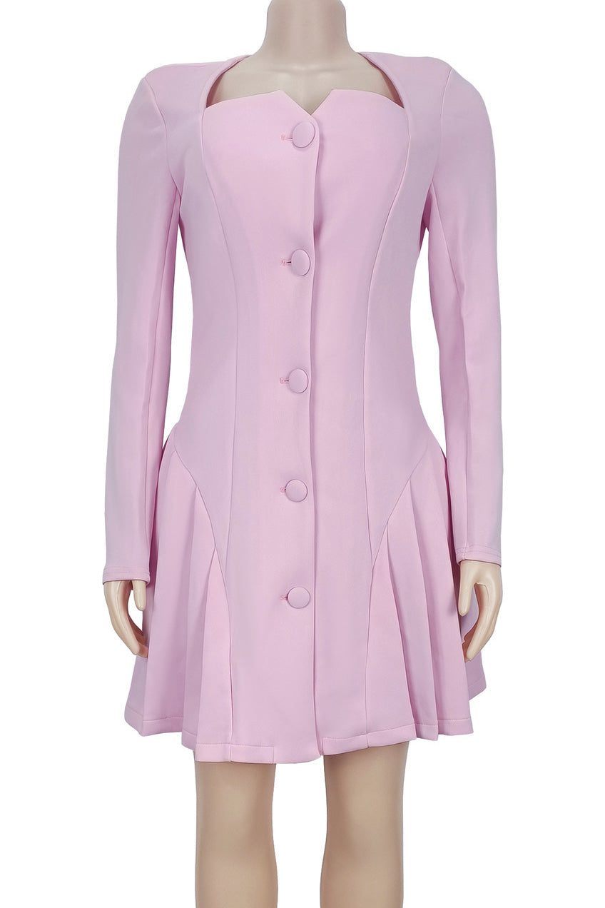 Elegant Deep V Ruffle Long Sleeve Mini Dress